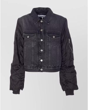 Ganni Modern Denim Jacket Contrast Sleeves - Blue