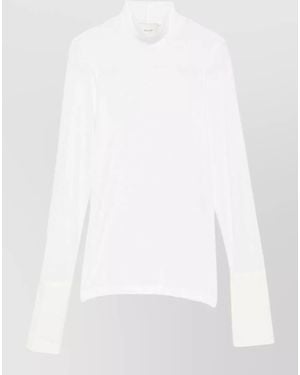 Alysi Mock Neck Jumper Long Sleeves Button Detail - White