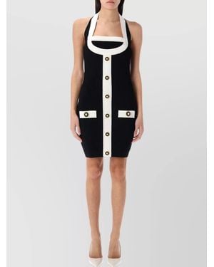 Balmain Viscose Blend Sleeveless Square Neck Mini Dress - Black