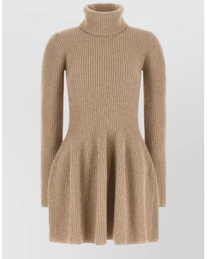Magda Butrym Cashmere Ribbed Turtleneck Long-Sleeve Mini Dress - Natural