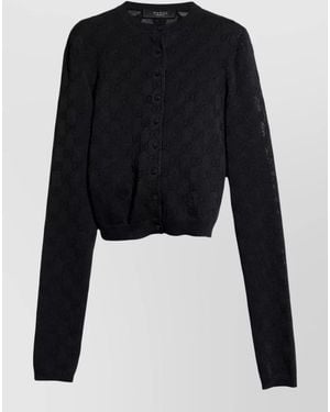 Gucci Sheer Knit Cardigan Ribbed Cuffs Hem - Black
