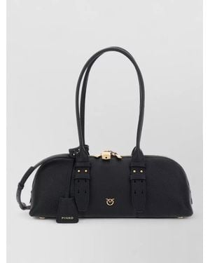 Pinko Horizontal Bowling Shoulder Bag Buckle Strap - Black