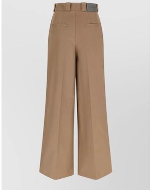 Balenciaga High Waist Trousers Wide Leg Belt Loops - Natural