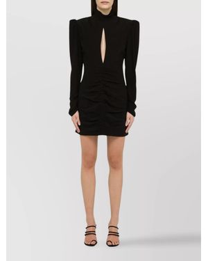 Alessandra Rich Draped Silk Minidress High Neck - Black