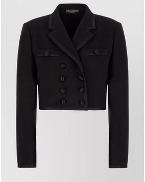 Dolce & Gabbana Silk Blend Cropped Blazer - Black