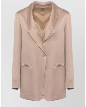 Antonelli Viscose Blazer Long Sleeves Satin Shawl - Natural