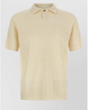 Ma'ry'ya Polo Knit Shirt Short Sleeves Ribbed Hem - Natural