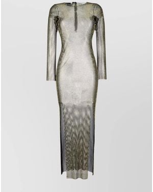 Santa Brands Rhinestone Embellished Mesh Maxi Dress - Grey