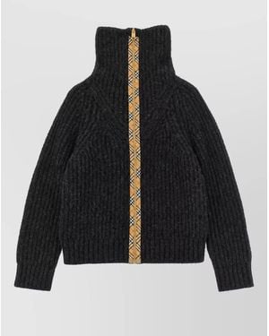 Burberry Alpaca Wool Ribbed High Neck Zip Cardigan - Black