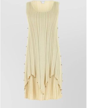 Bottega Veneta Pleated Asymmetric Cutout Sleeveless Knee-Length Dress - Metallic