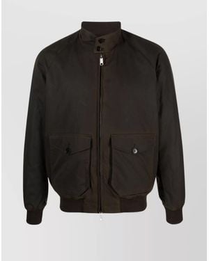 Baracuta Long Sleeve Waxed Cotton Jacket With Pockets - Black