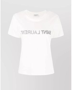 Saint Laurent Logo Cotton T-Shirt With Round Neck - White