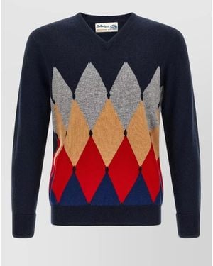 Ballantyne Cashmere V-Neck Diamond-Intarsia Sweater - Blue