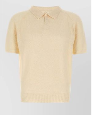 Ma'ry'ya Bouclé Short-Sleeve Polo Shirt - Natural
