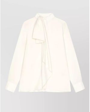 Givenchy Long Sleeve Blouse Draped Bow Detail - Natural