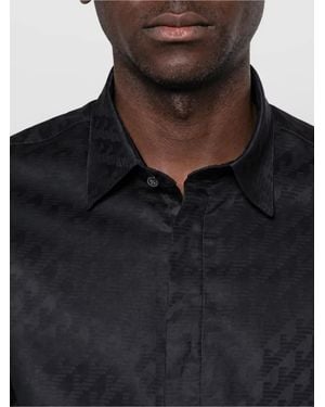 Emporio Armani Jacquard Logo Cotton Long Sleeve Shirt - Black