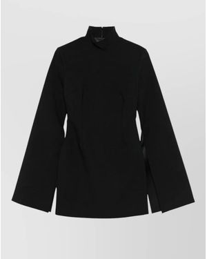 Solace London Laurel Dress Cape Sleeves Funnel Neck - Black