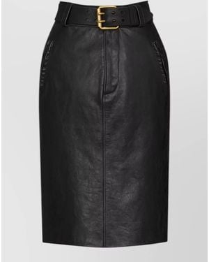 Saint Laurent Pencil Skirt Leather Waist Belt Pockets - Black