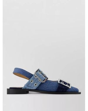 Ganni Cotton Buckle Ballerina Flats - Blue