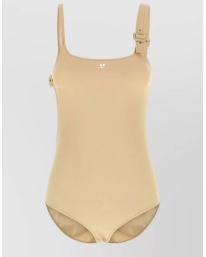 Courreges Asymmetric Cutout One-Piece Swimsuit - Natural