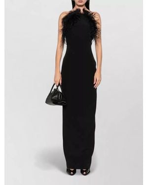The Attico Feather Trim Sleeveless V-Neck Maxi Dress - Black