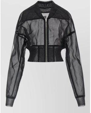 Rick Owens Sheer Cropped Bomber Jacket Long Sleeves - Black