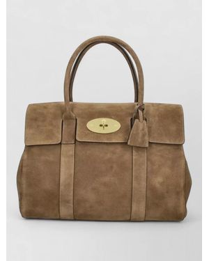 Mulberry Tote Bag Metal Hardware Suede Top Handle - Natural