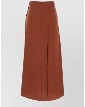 LeKasha Linen Haifal Skirt High Waist Midi - Brown