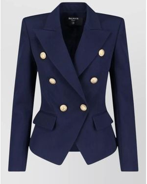 Balmain Double Breasted Blazer Peak Lapels Buttons - Blue