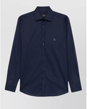 Etro Roma Logo Shirt Regular Fit Long Sleeves - Blue