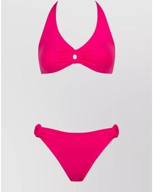Fisico Halterneck Bikini Swimsuit Ruched Ring Detail - Pink
