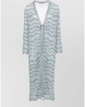 D.exterior Long Cardigan Lurex Pattern Sheer Knit - Blue