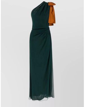 Saint Laurent One Shoulder Floor Length Dress Bow - Green