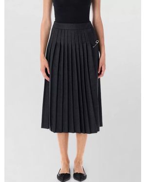 Prada Virgin Wool Pleated Wrap Midi Skirt - Black