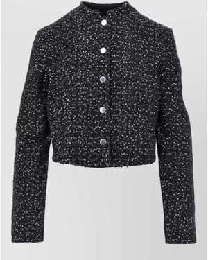 Emporio Armani Bouclé Sequin-Embellished Single-Breasted Coat - Blue