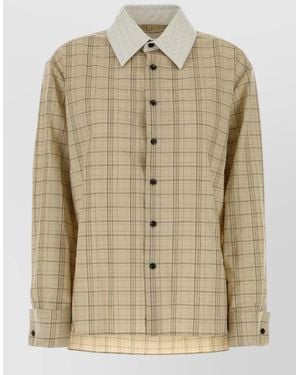Bottega Veneta Wool Shirt Check Pattern Long Sleeves - Natural