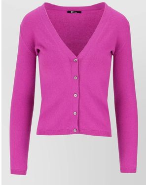 LA ROSE Cashmere Cropped V-Neck Cardigan - Pink