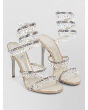 Rene Caovilla Chandelier Satin High Heel Crystal Sandal - Natural