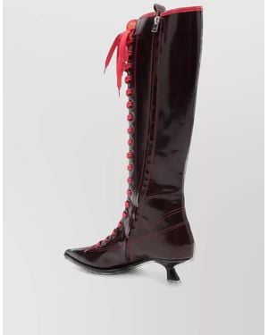 Marni Leather Lace-Up Pointed-Toe Ankle Boots - Multicolour