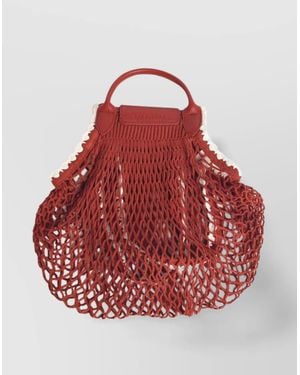 Longchamp Mesh Top Handle Shoulder Bag - Red