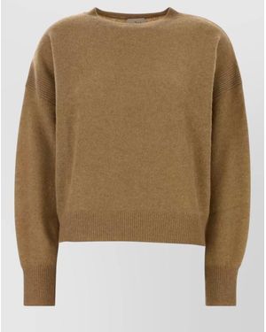 LeKasha Cashmere Modena Sweater Dropped Shoulders Ribbed - Natural