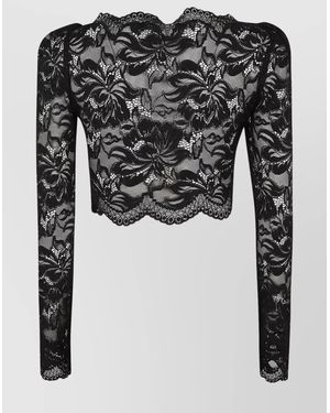 Rabanne Floral Lace Cropped Long-Sleeve Top - Black
