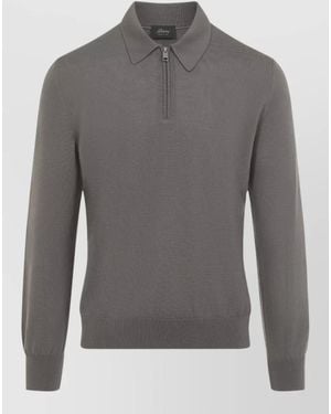 Brioni Wool Polo Knit Long Sleeve Jumper - Grey