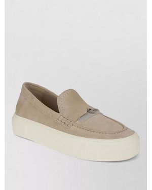 Hogan Crosswind Suede Moccasins Chunky Rubber Sole - Natural
