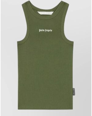 Palm Angels Logo Rib Tank Top Sleeveless Design - Green