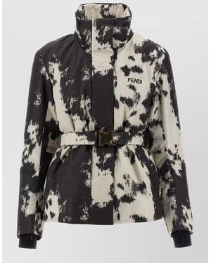 Fendi Ski Jacket Fauna Motif Belted Hood - Gray