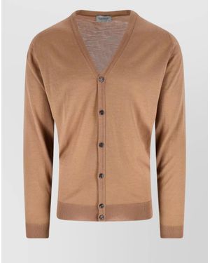 John Smedley Wool Crewneck Cardigan - Brown