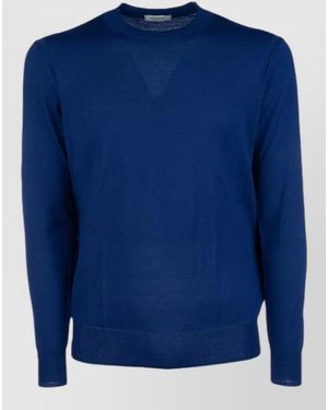 Paolo Pecora Crew Neck Knitwear Long Sleeves Ribbed Trims - Blue