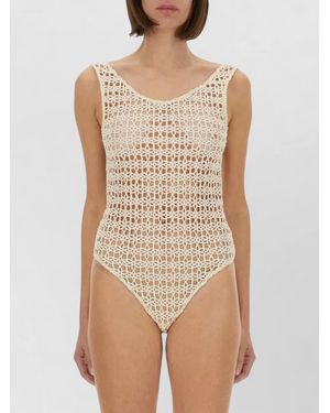 Alysi Crochet Knit Sleeveless Scoop Neck Bodysuit - Natural