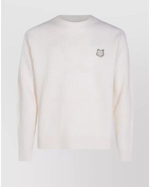 Maison Kitsuné Merino Wool Ribbed Crewneck Jumper - White